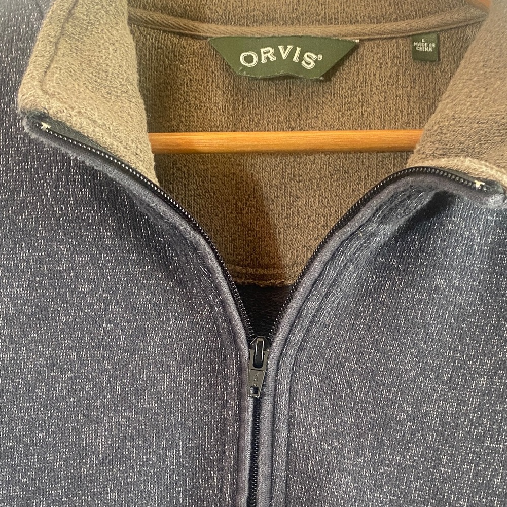 Orvis L 1/4 zip  Grey Cotton fleece Pullover vintage classic fishing